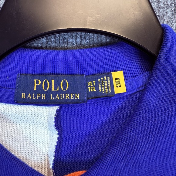 Polo Ralph Lauren Mesh Color Block Polo Shirt Men XLT Pique Big Orange Pony - Picture 5 of 12